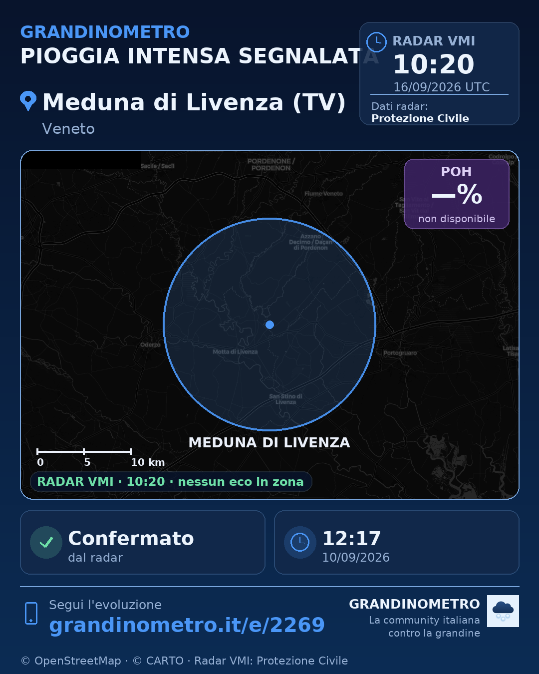 Mappa dell'evento: pioggia intensa a Meduna di Livenza (TV)