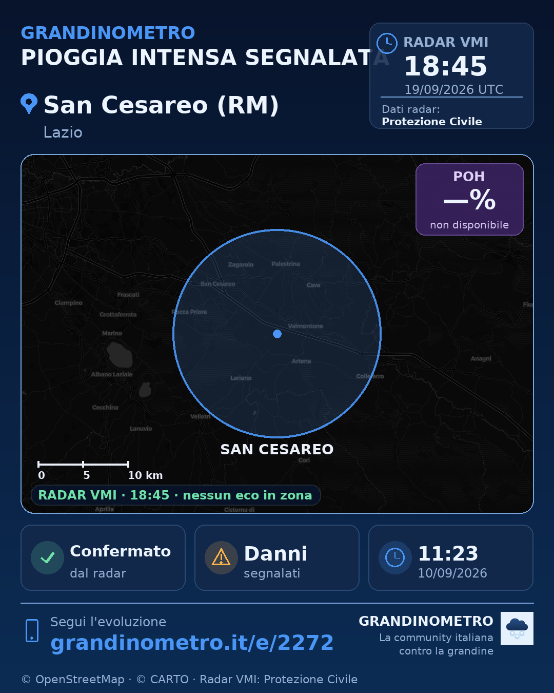 Mappa dell'evento: pioggia intensa a San Cesareo (RM)