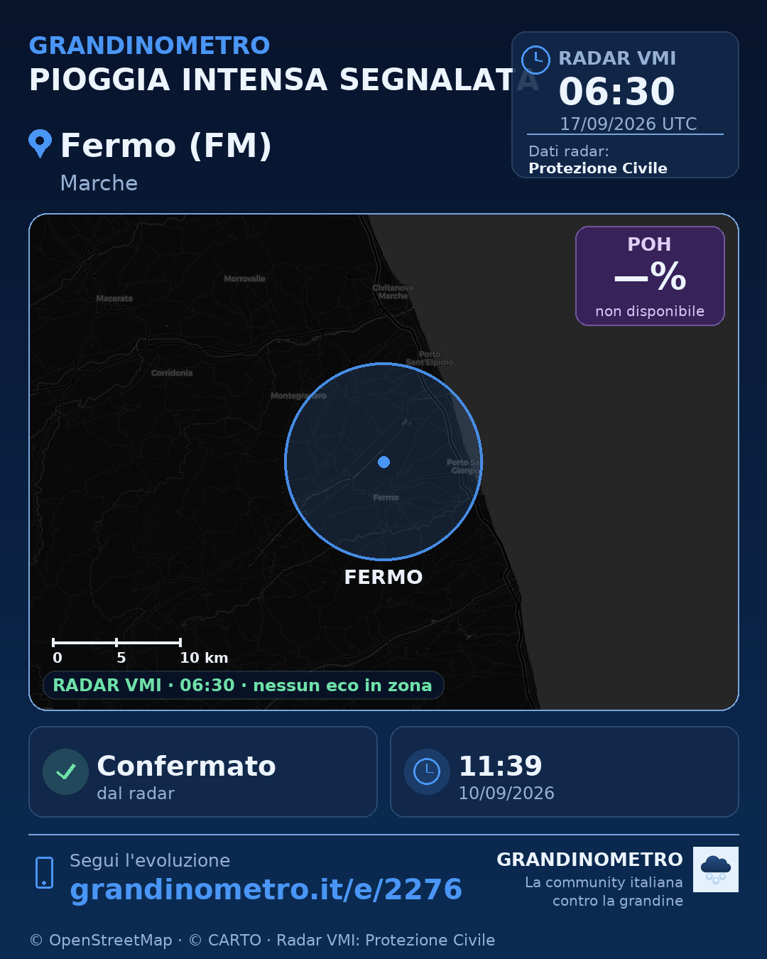 Mappa dell'evento: pioggia intensa a Fermo (FM)