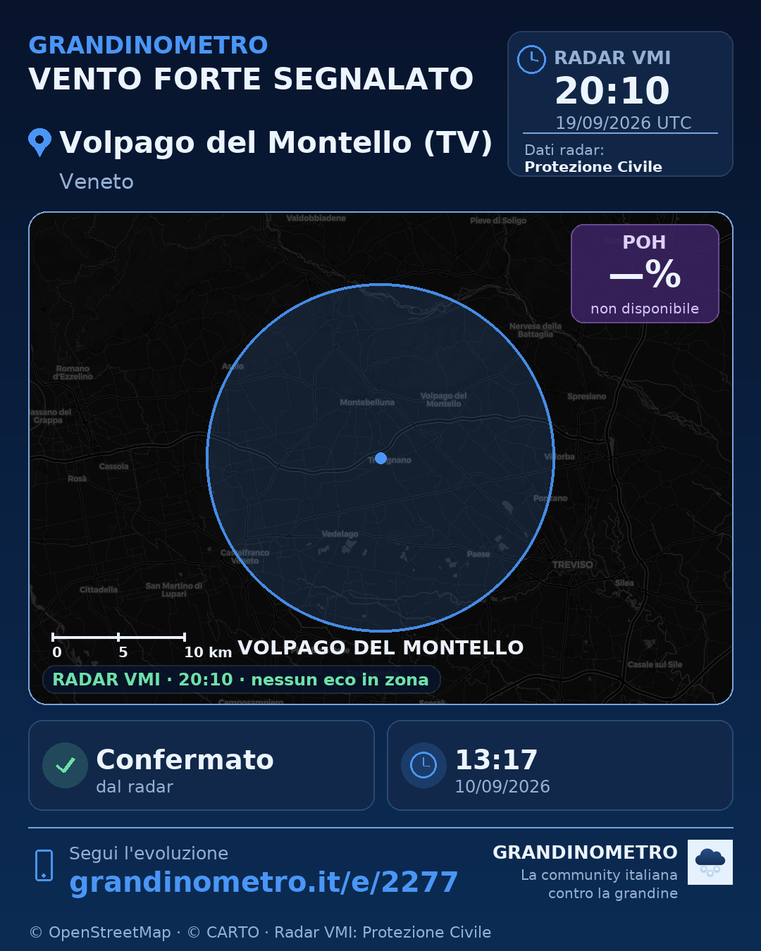 Mappa dell'evento: vento forte a Volpago del Montello (TV)