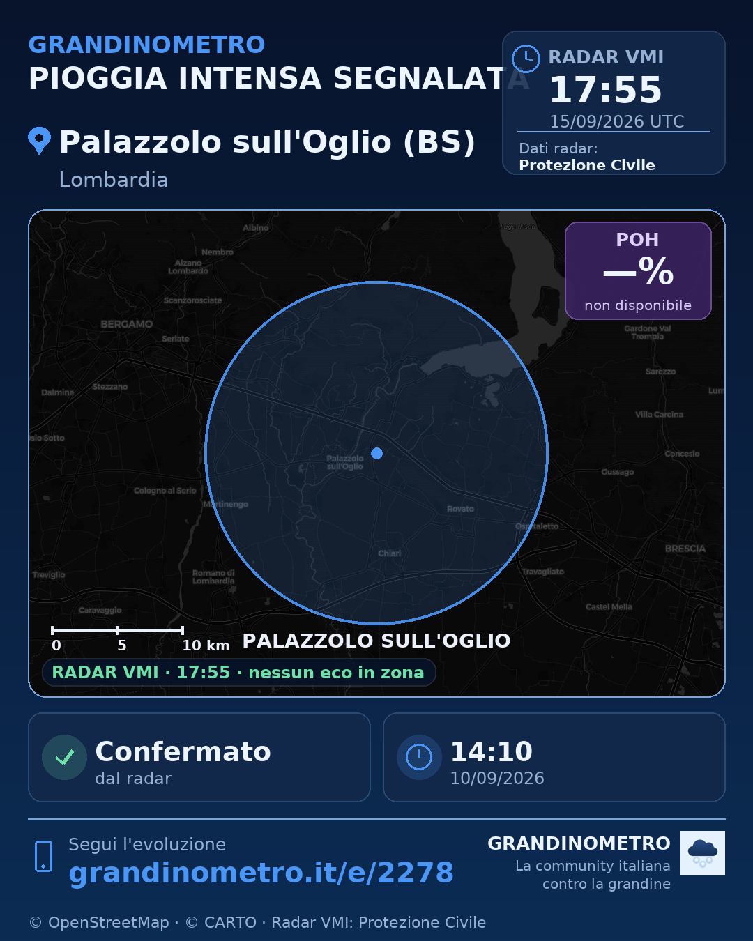 Mappa dell'evento: pioggia intensa a Palazzolo sull'Oglio (BS)