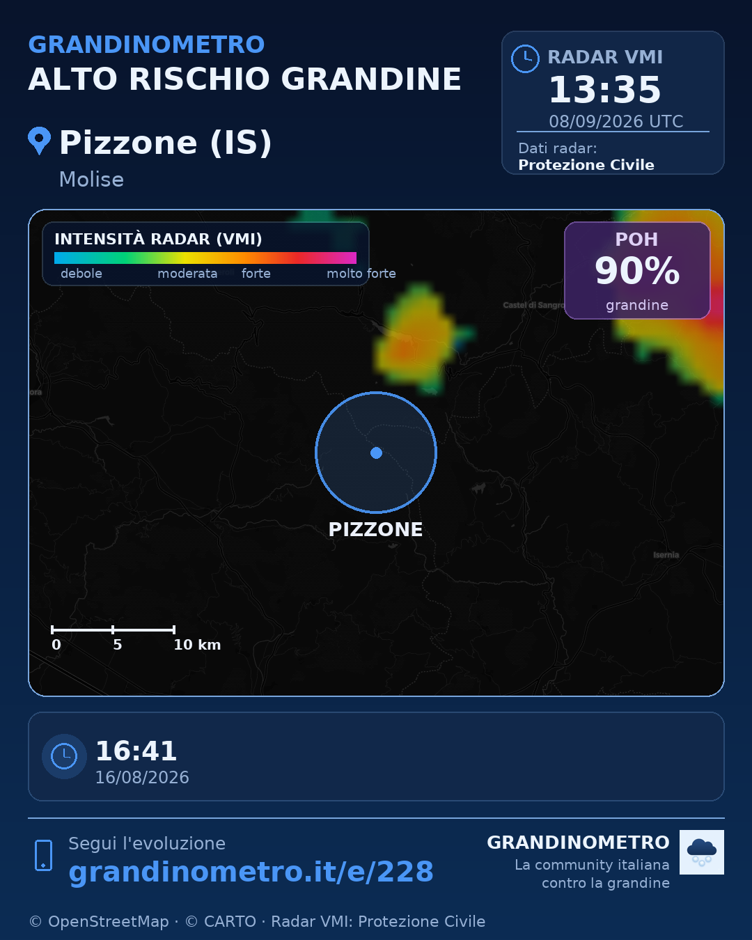 Mappa dell'evento: grandine a Pizzone (IS)
