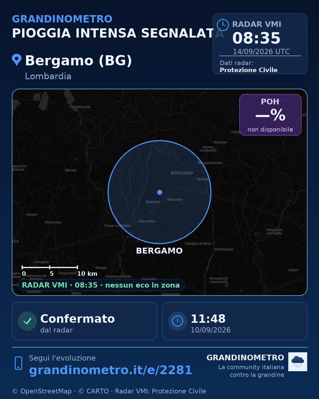 Mappa dell'evento: pioggia intensa a Bergamo (BG)