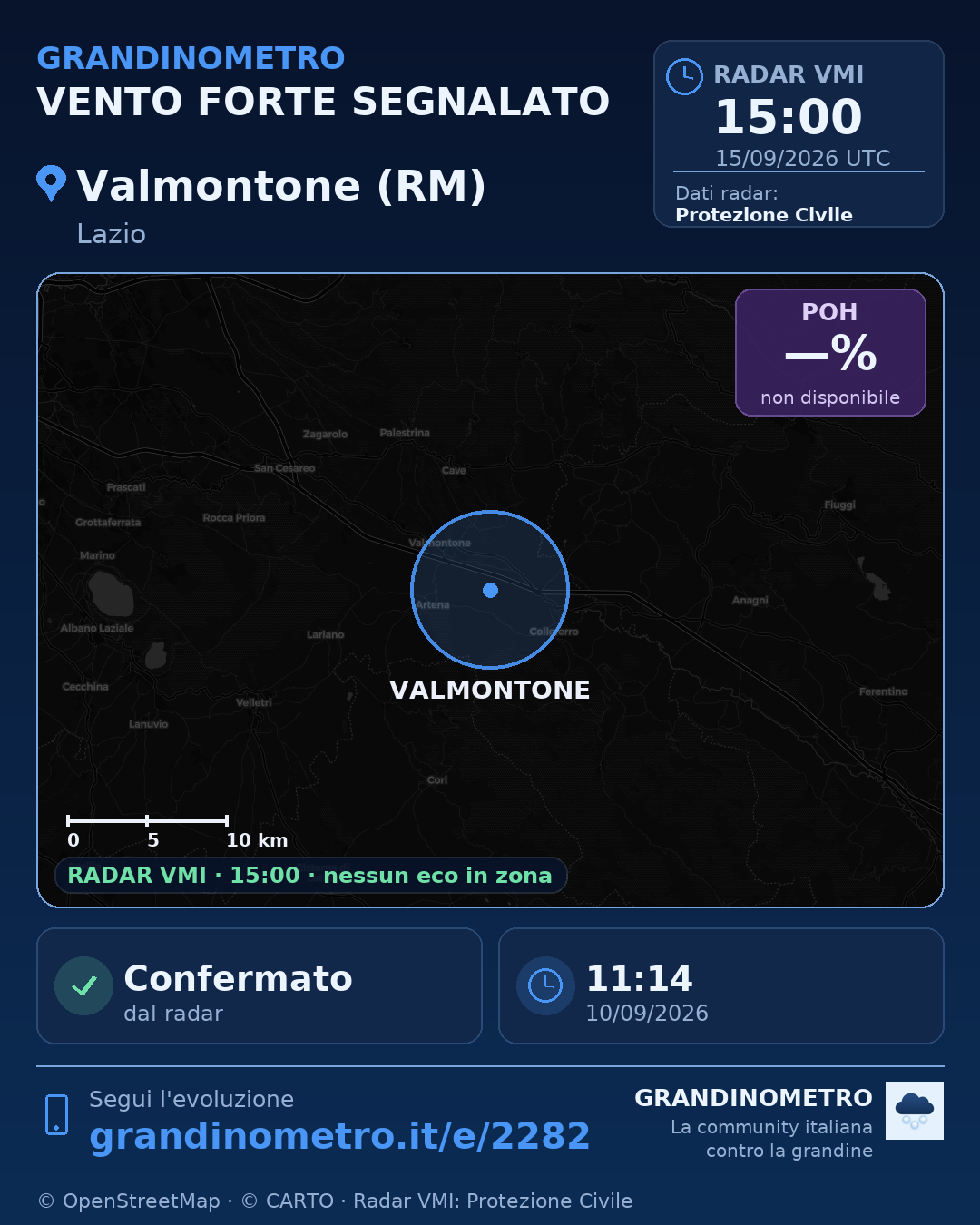 Mappa dell'evento: vento forte a Valmontone (RM)