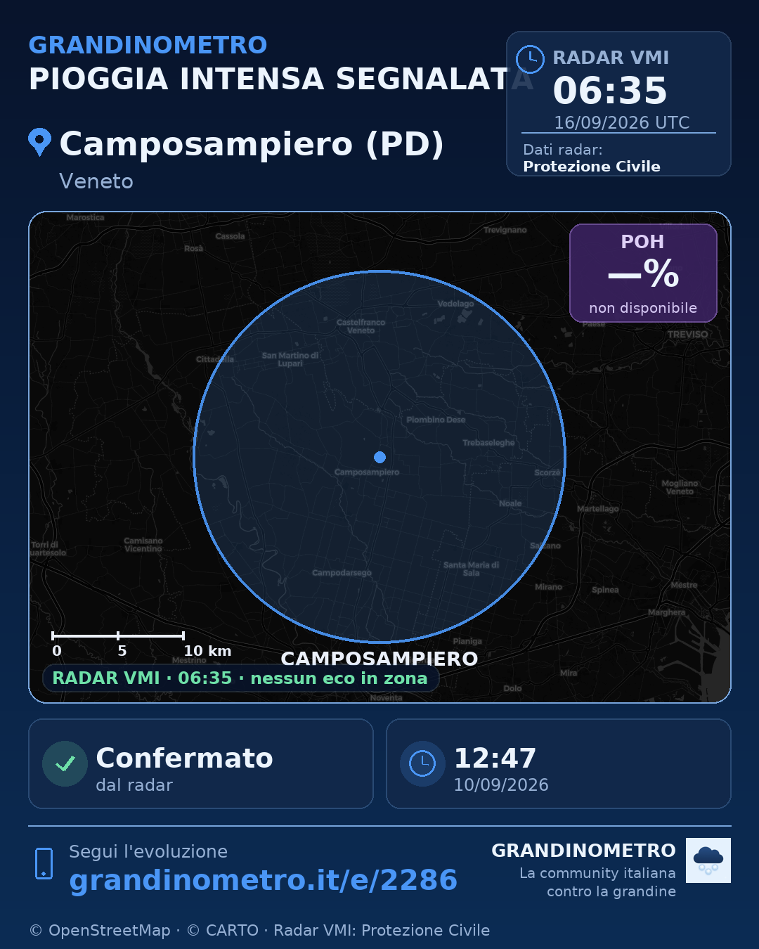 Mappa dell'evento: pioggia intensa a Camposampiero (PD)