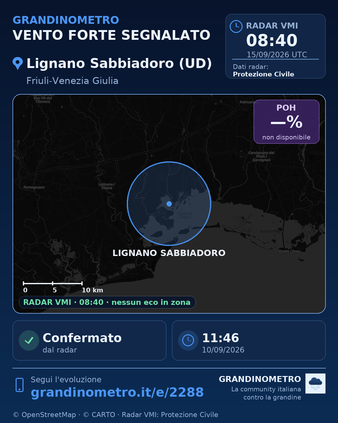 Mappa dell'evento: vento forte a Lignano Sabbiadoro (UD)