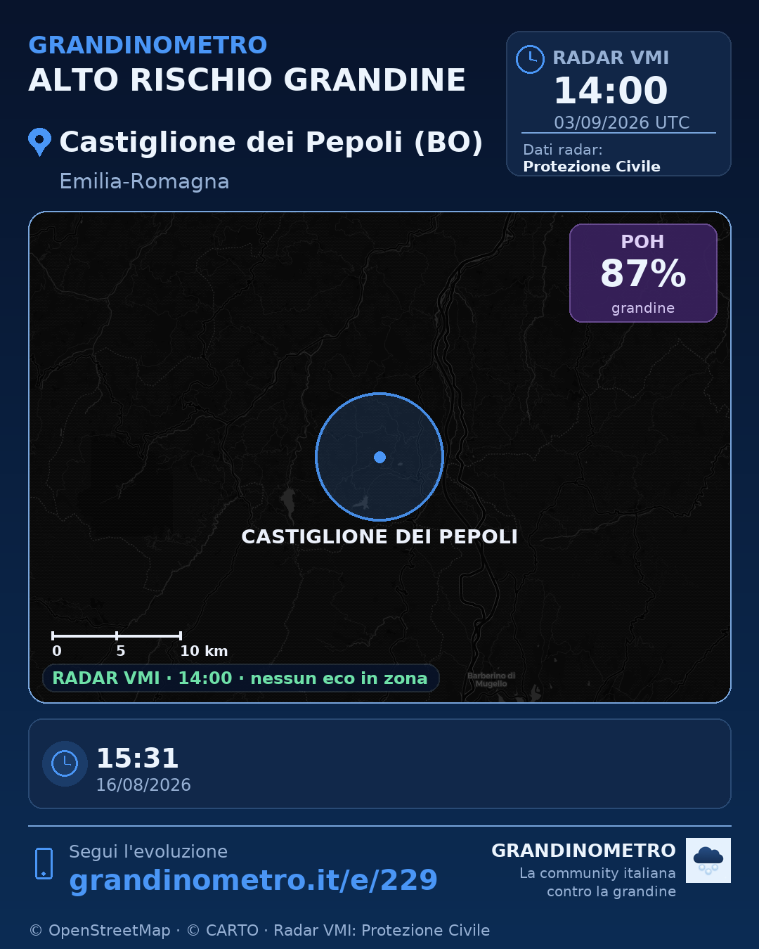 Mappa dell'evento: grandine a Castiglione dei Pepoli (BO)