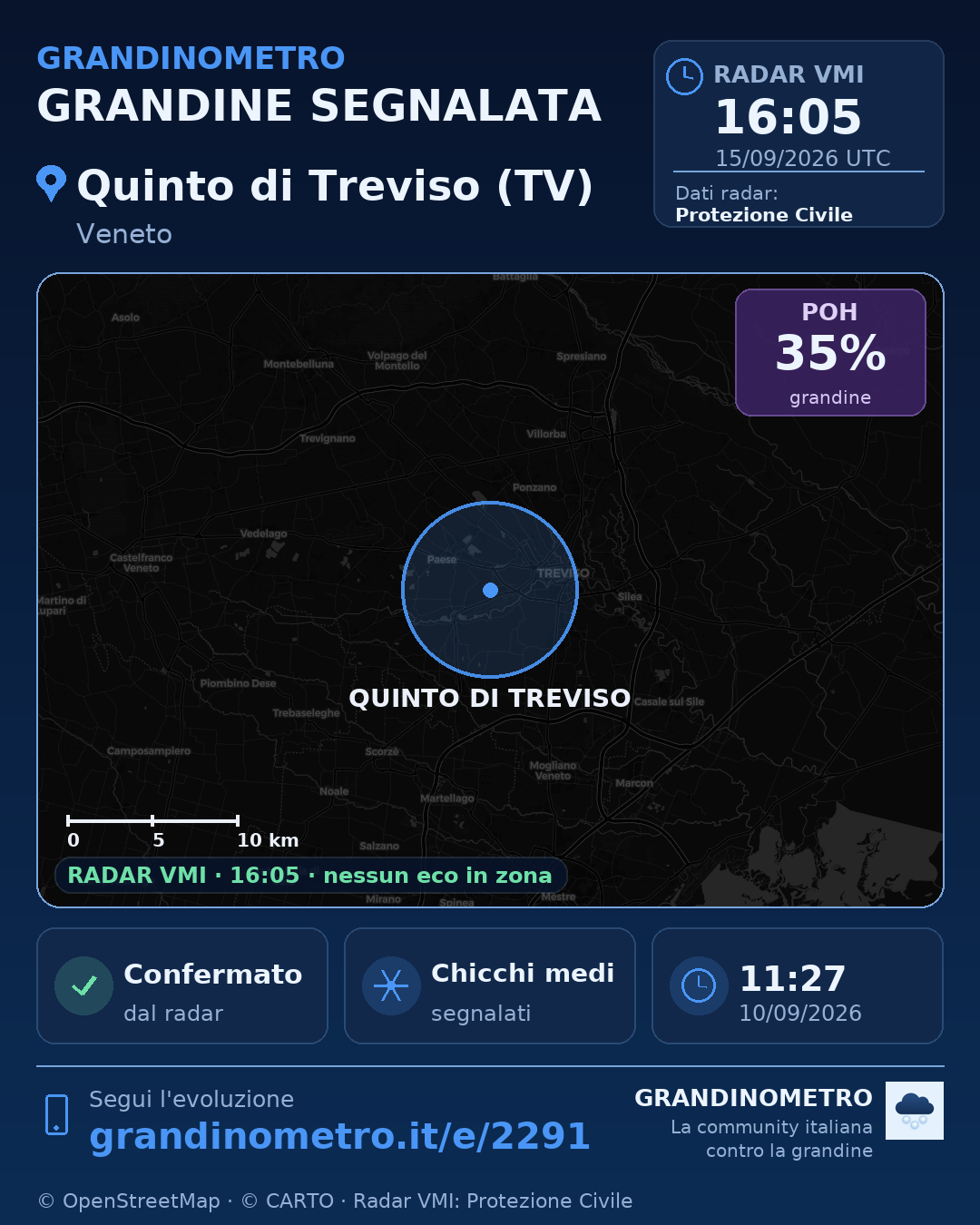 Mappa dell'evento: grandine a Quinto di Treviso (TV)