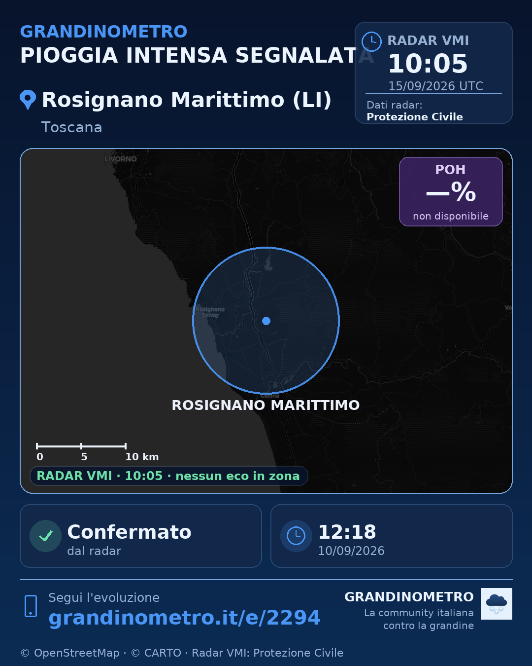 Mappa dell'evento: pioggia intensa a Rosignano Marittimo (LI)