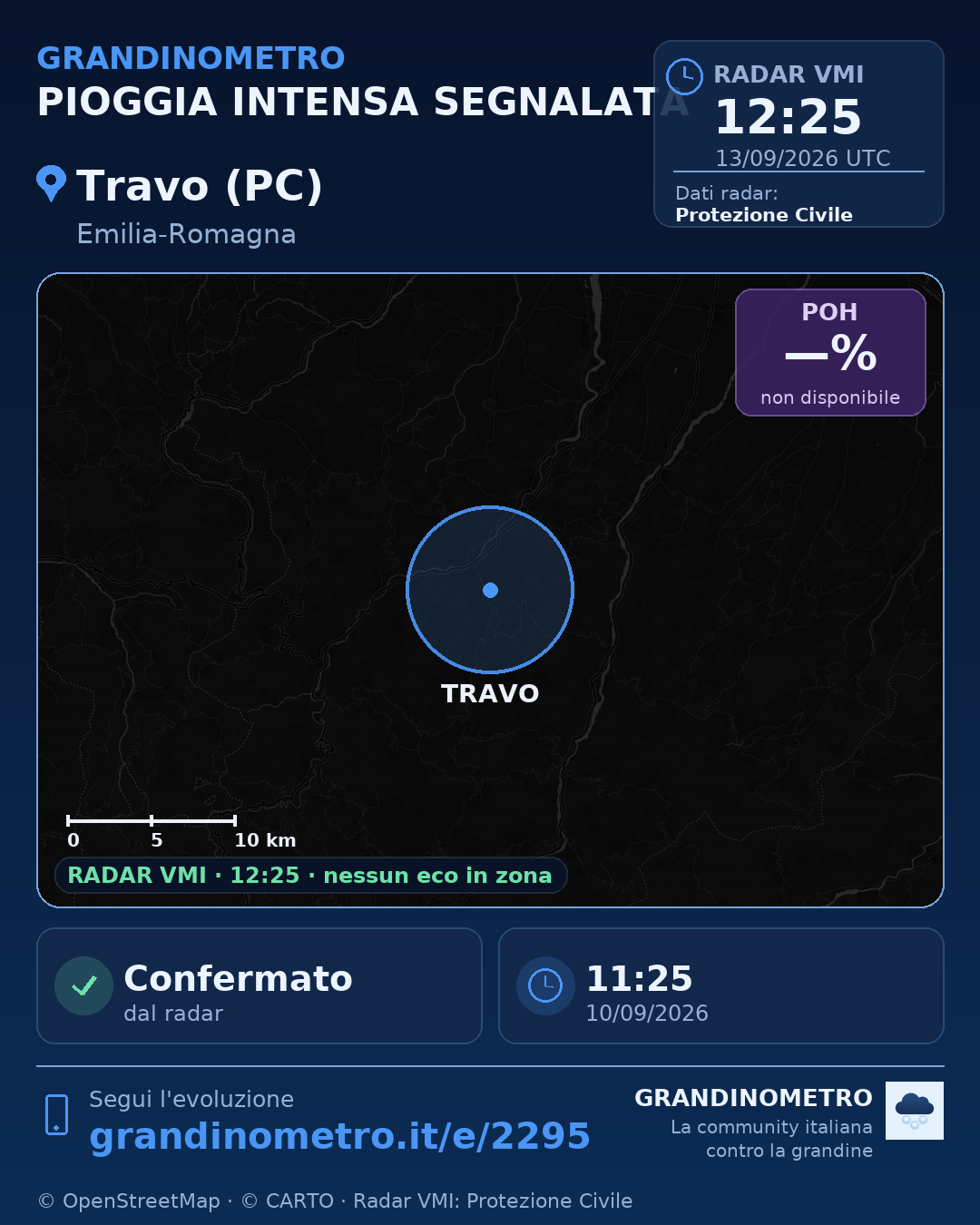 Mappa dell'evento: pioggia intensa a Travo (PC)