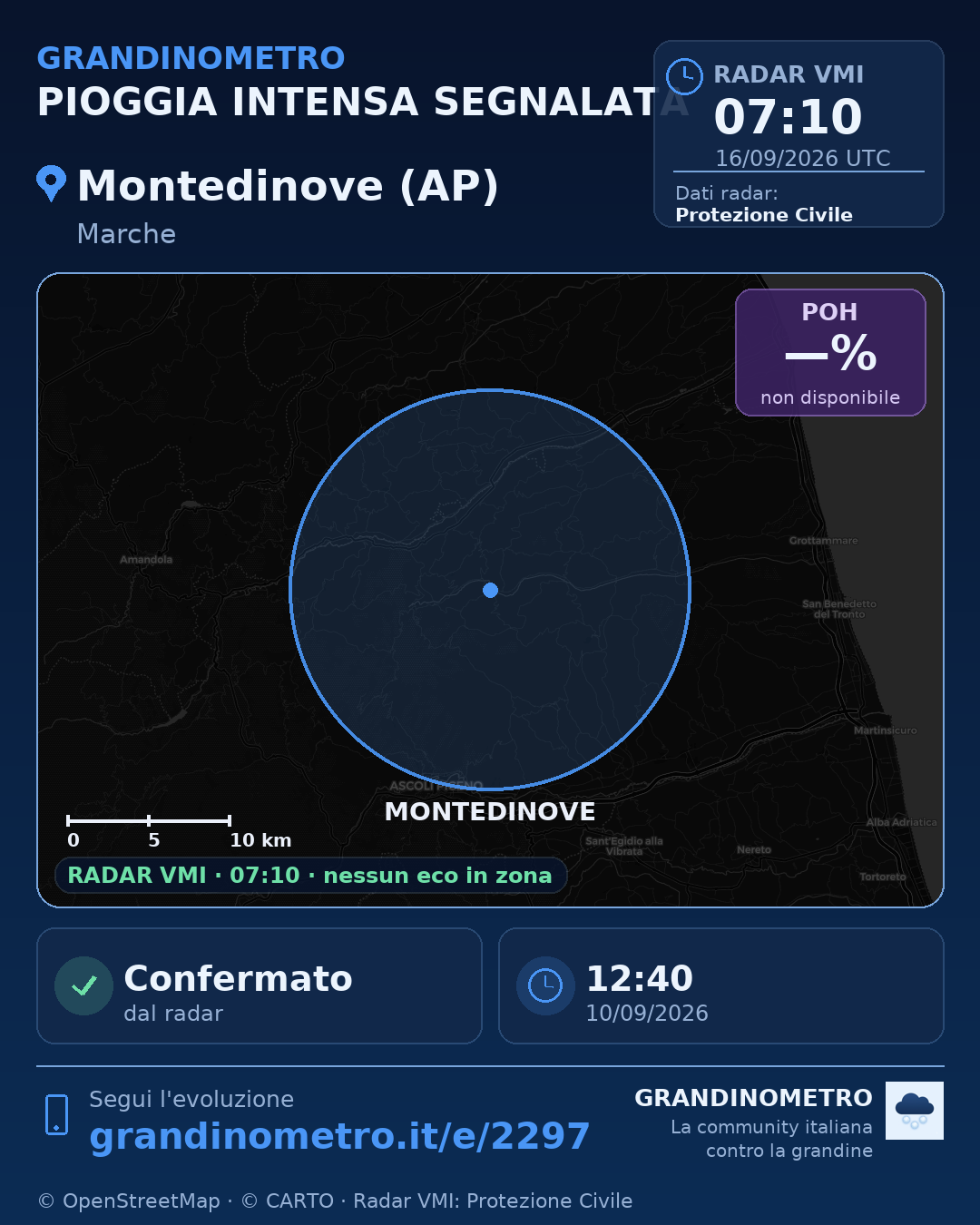 Mappa dell'evento: pioggia intensa a Montedinove (AP)
