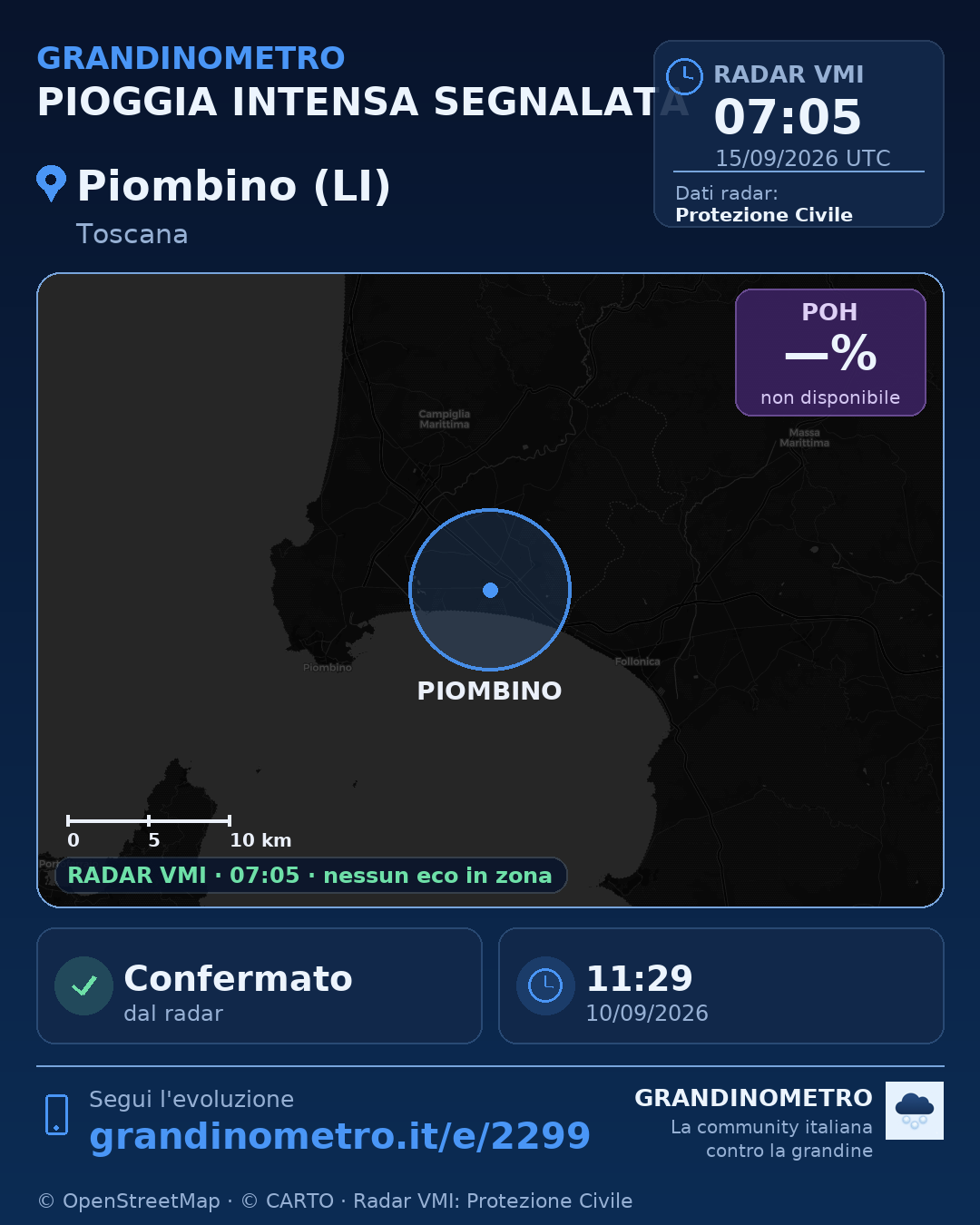 Mappa dell'evento: pioggia intensa a Piombino (LI)