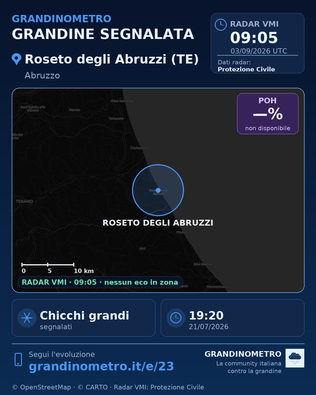 Mappa dell'evento: grandine a Roseto degli Abruzzi (TE)