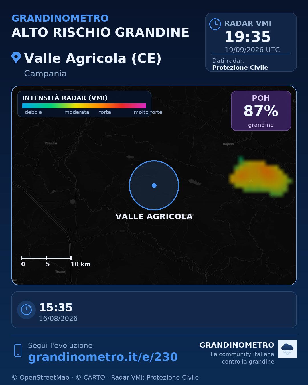 Mappa dell'evento: grandine a Valle Agricola (CE)