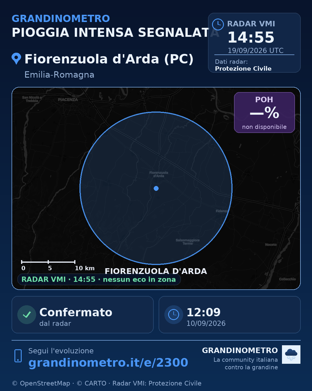 Mappa dell'evento: pioggia intensa a Fiorenzuola d'Arda (PC)