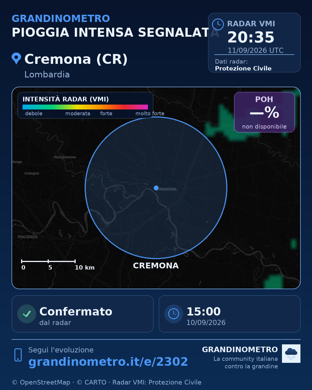 Mappa dell'evento: pioggia intensa a Cremona (CR)
