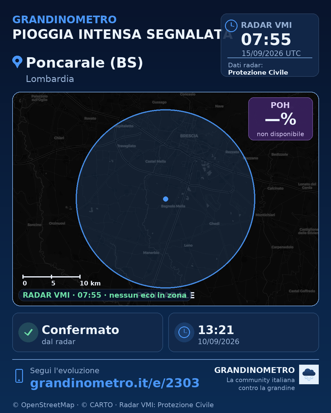 Mappa dell'evento: pioggia intensa a Poncarale (BS)