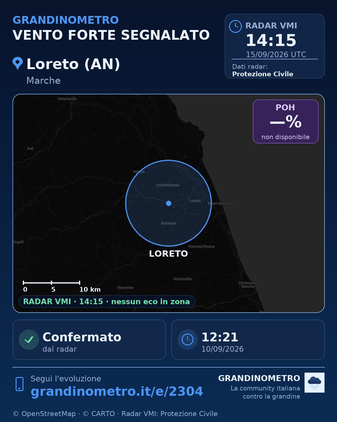 Mappa dell'evento: vento forte a Loreto (AN)