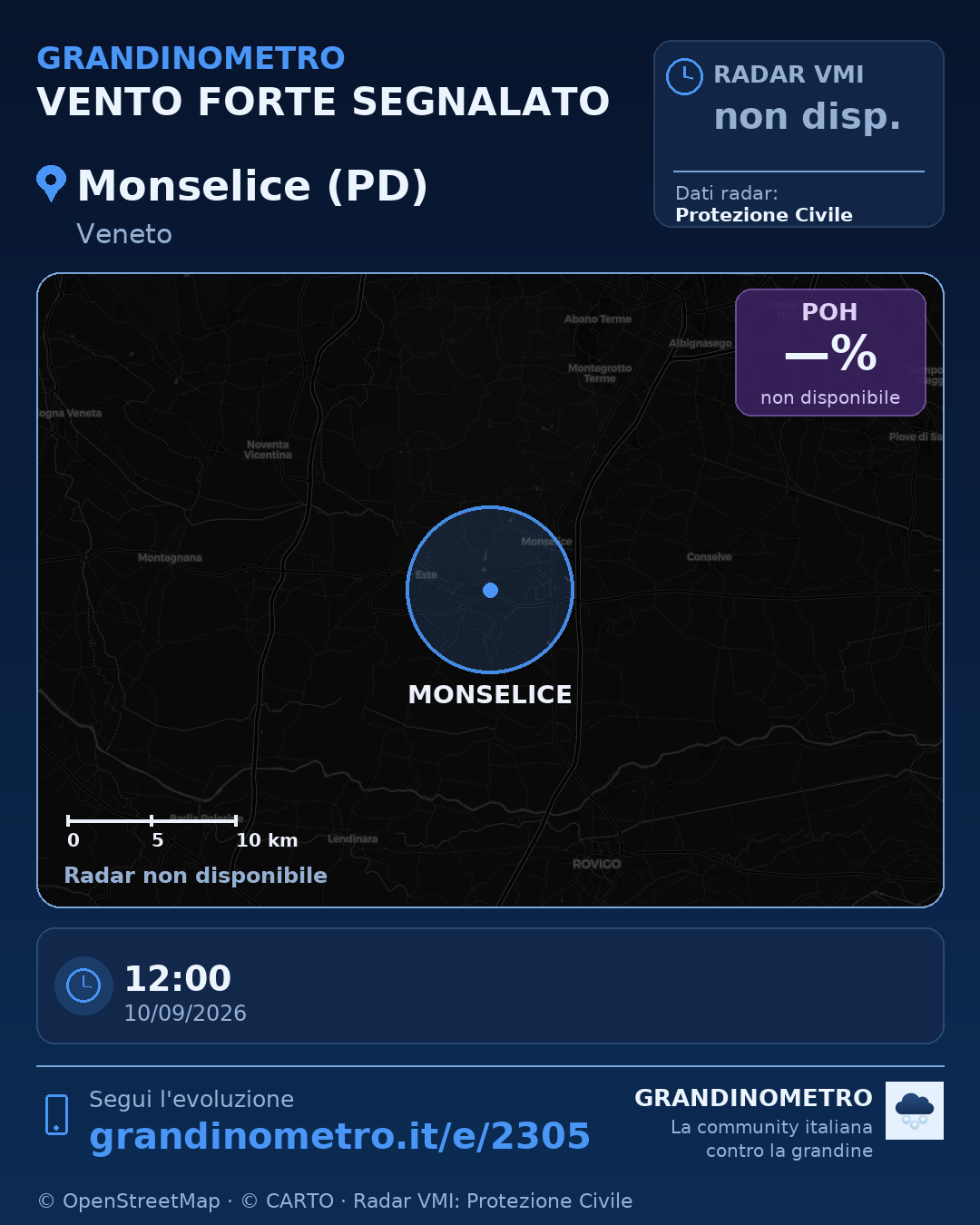 Mappa dell'evento: vento forte a Monselice (PD)