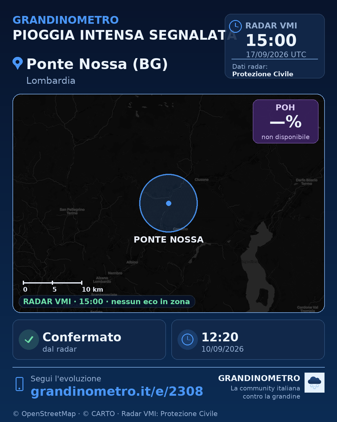 Mappa dell'evento: pioggia intensa a Ponte Nossa (BG)