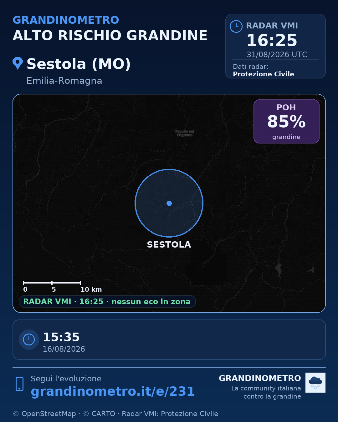 Mappa dell'evento: grandine a Sestola (MO)