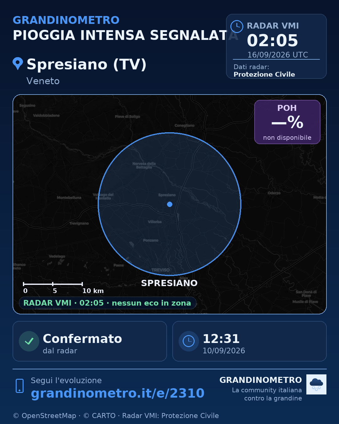 Mappa dell'evento: pioggia intensa a Spresiano (TV)