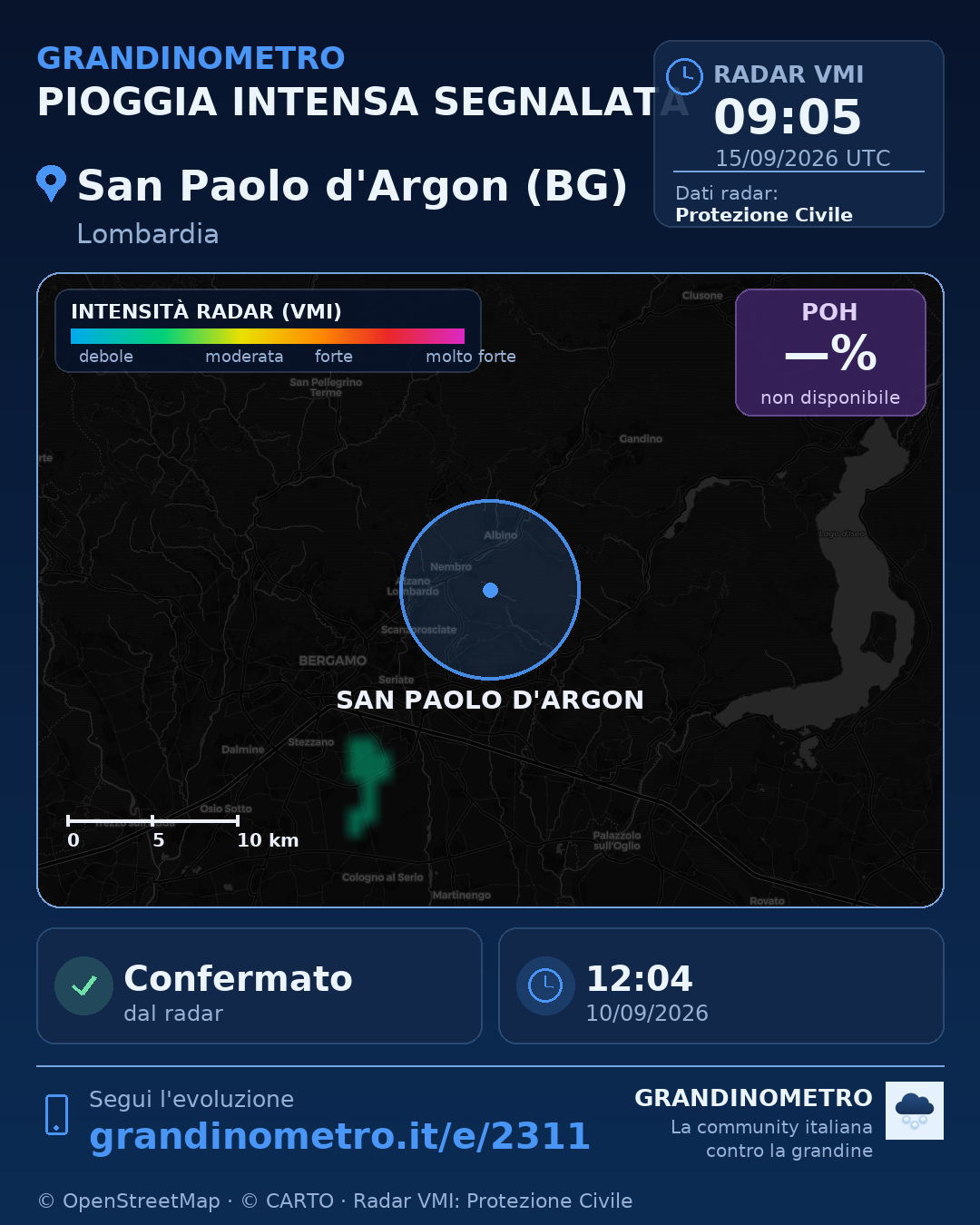 Mappa dell'evento: pioggia intensa a San Paolo d'Argon (BG)