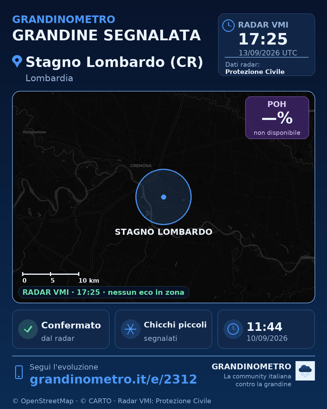 Mappa dell'evento: grandine a Stagno Lombardo (CR)