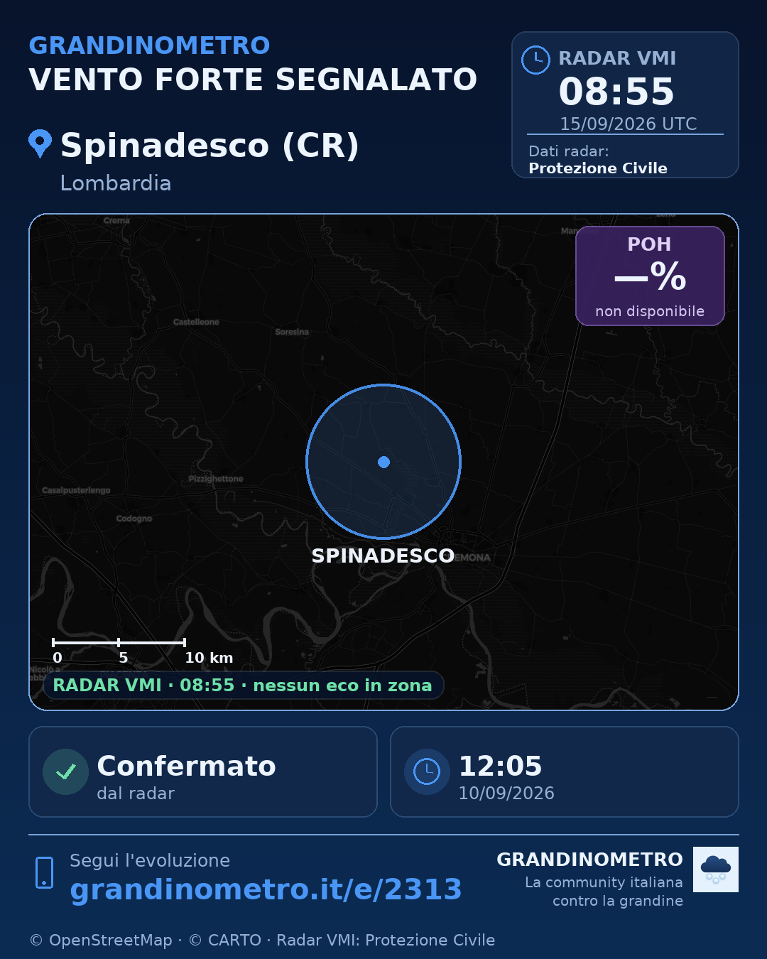 Mappa dell'evento: vento forte a Spinadesco (CR)