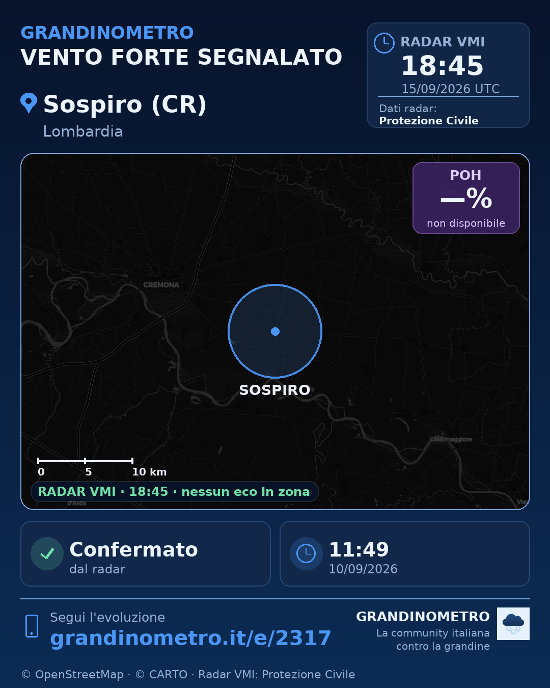 Mappa dell'evento: vento forte a Sospiro (CR)