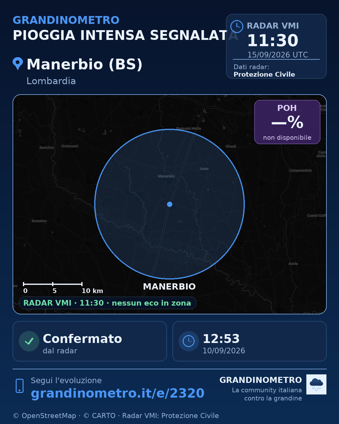 Mappa dell'evento: pioggia intensa a Manerbio (BS)