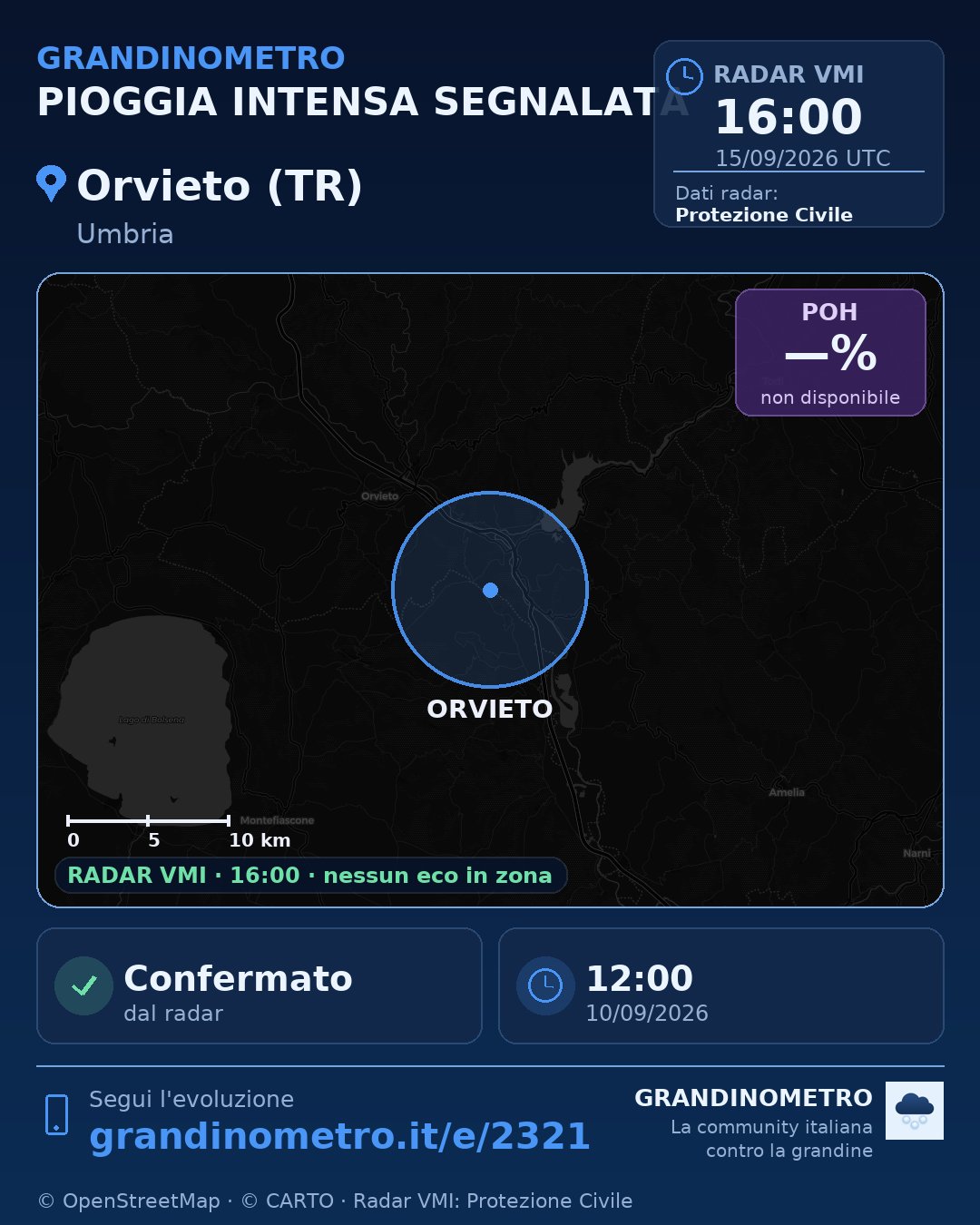 Mappa dell'evento: pioggia intensa a Orvieto (TR)