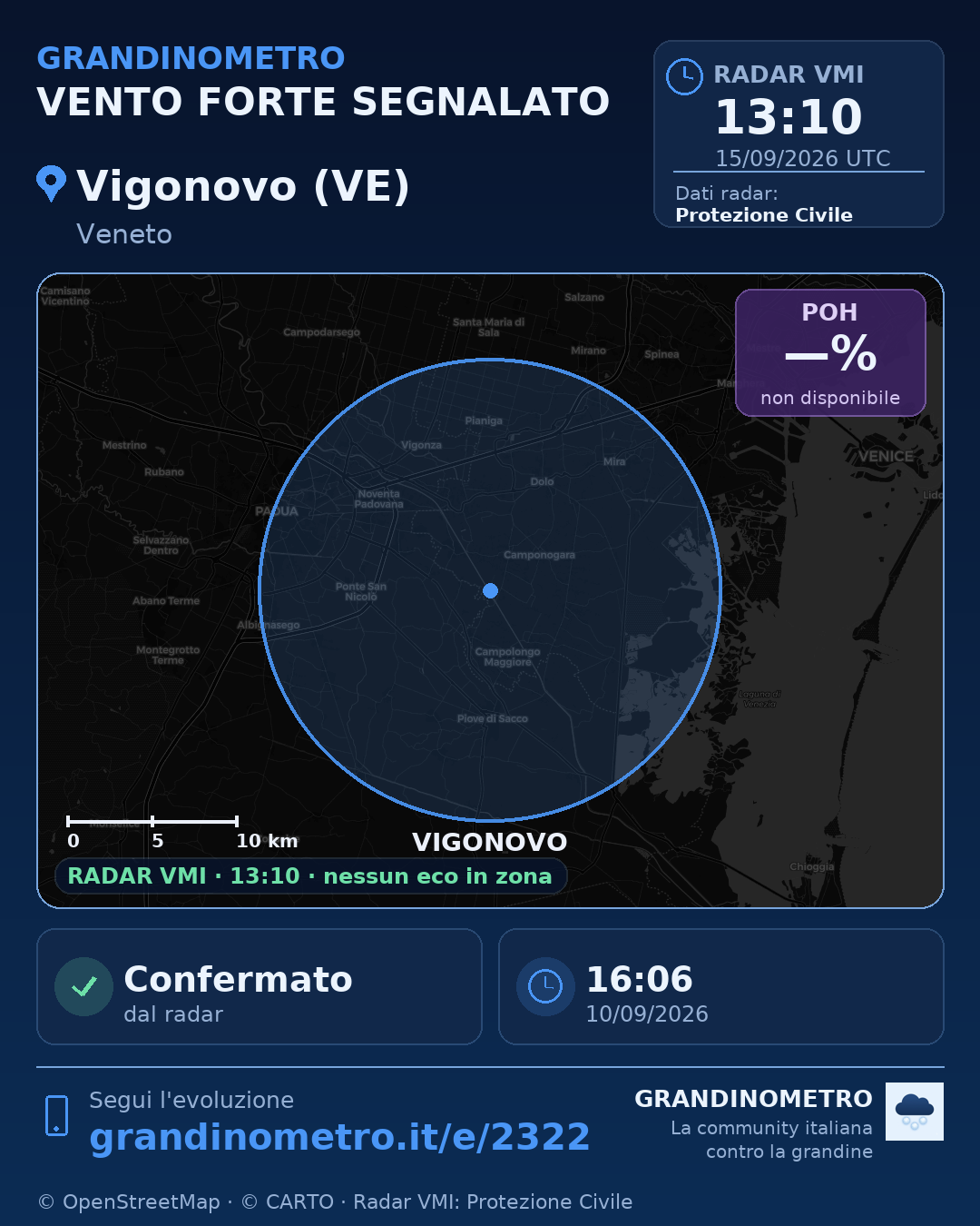 Mappa dell'evento: vento forte a Vigonovo (VE)