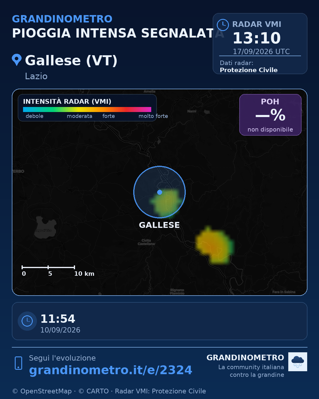 Mappa dell'evento: pioggia intensa a Gallese (VT)