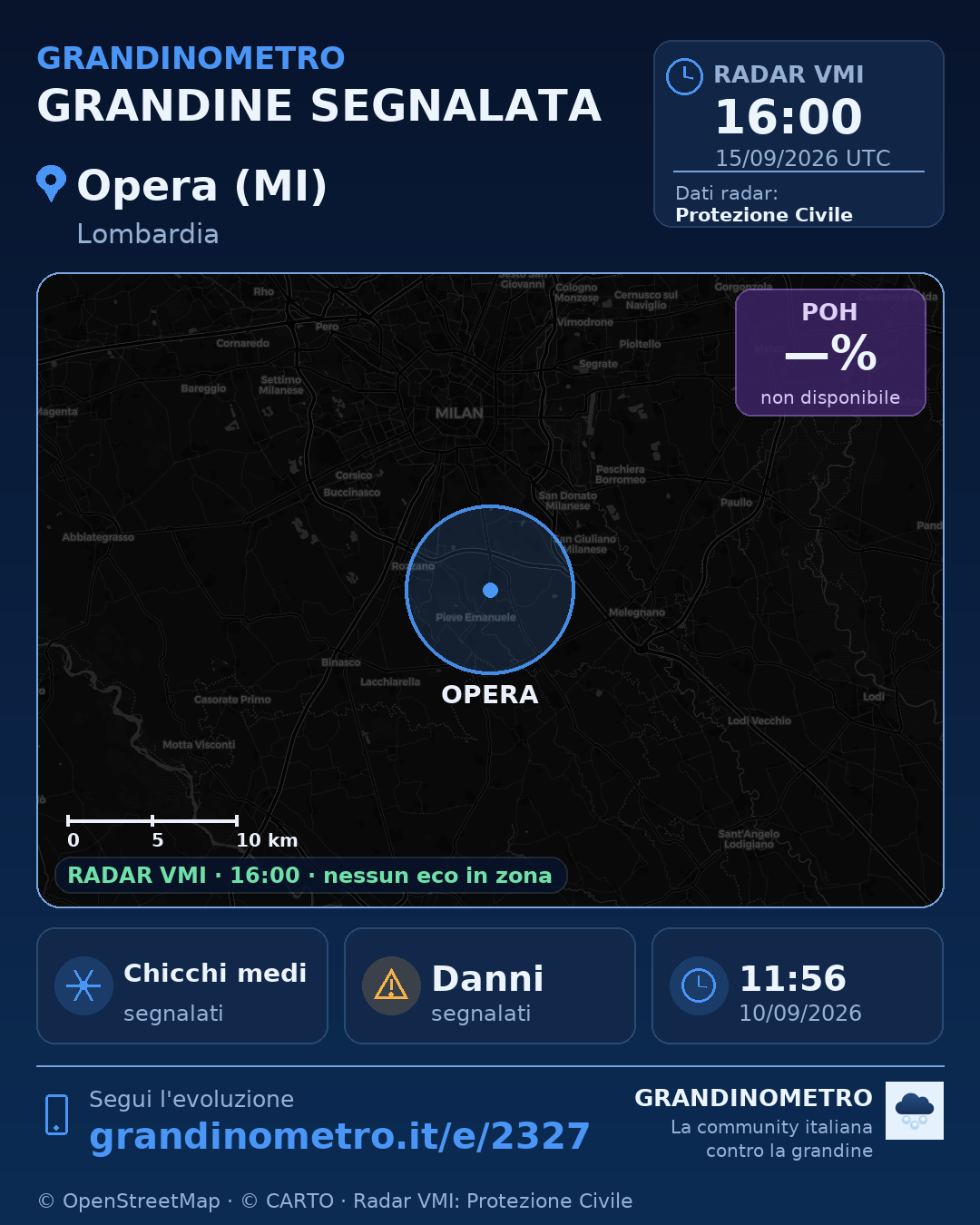 Mappa dell'evento: grandine a Opera (MI)