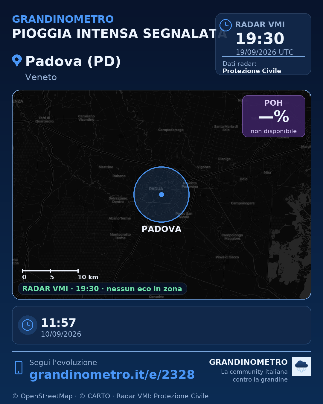 Mappa dell'evento: pioggia intensa a Padova (PD)