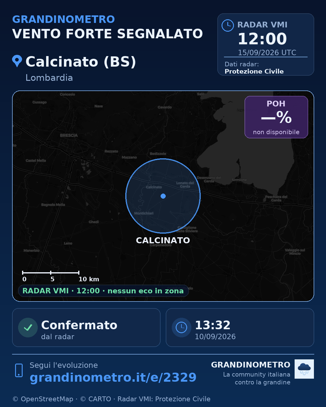 Mappa dell'evento: vento forte a Calcinato (BS)