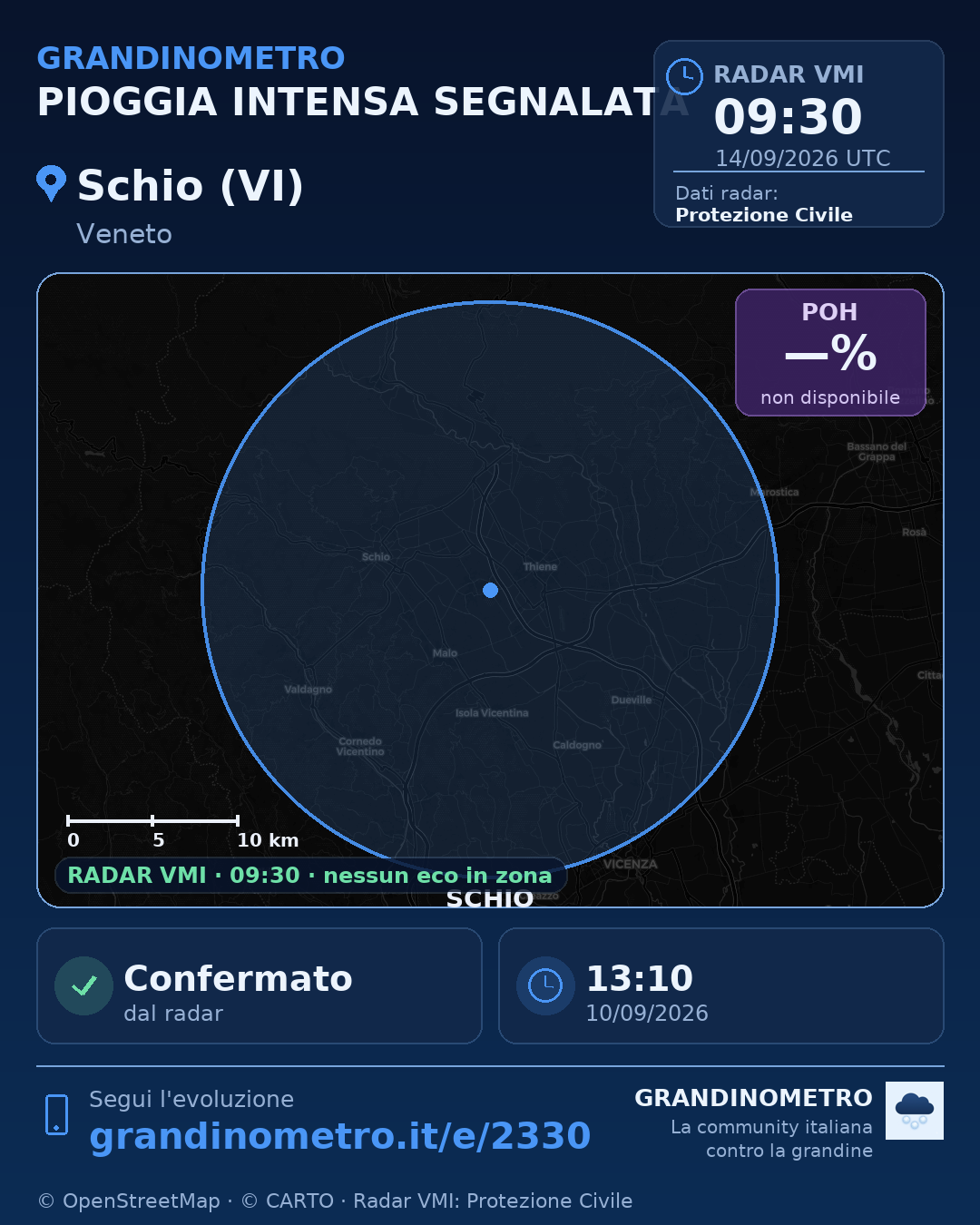 Mappa dell'evento: pioggia intensa a Schio (VI)