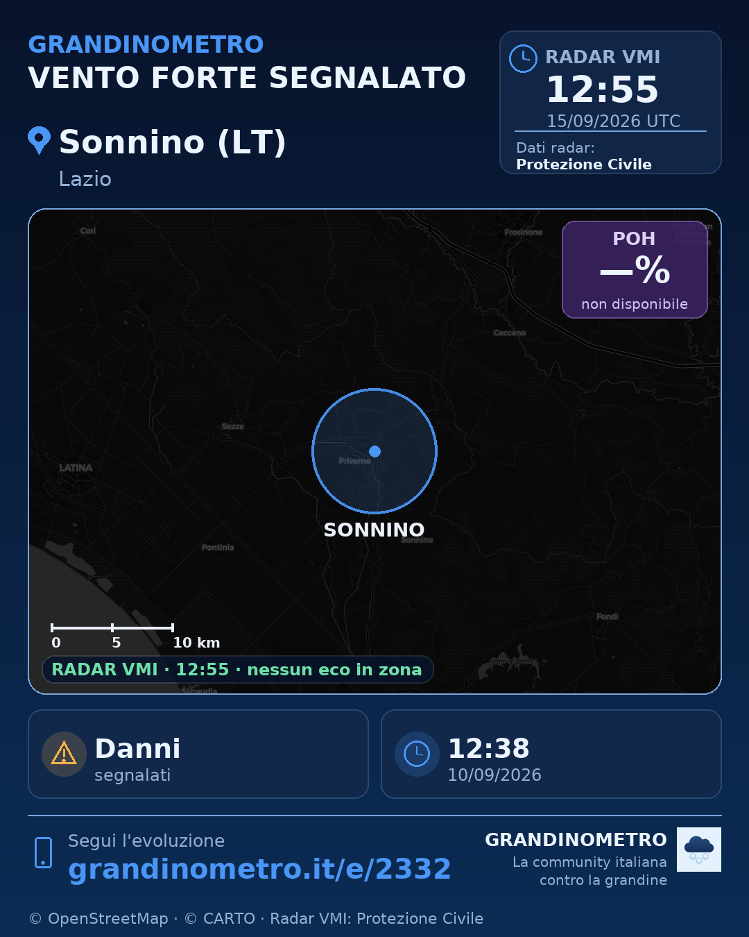 Mappa dell'evento: vento forte a Sonnino (LT)