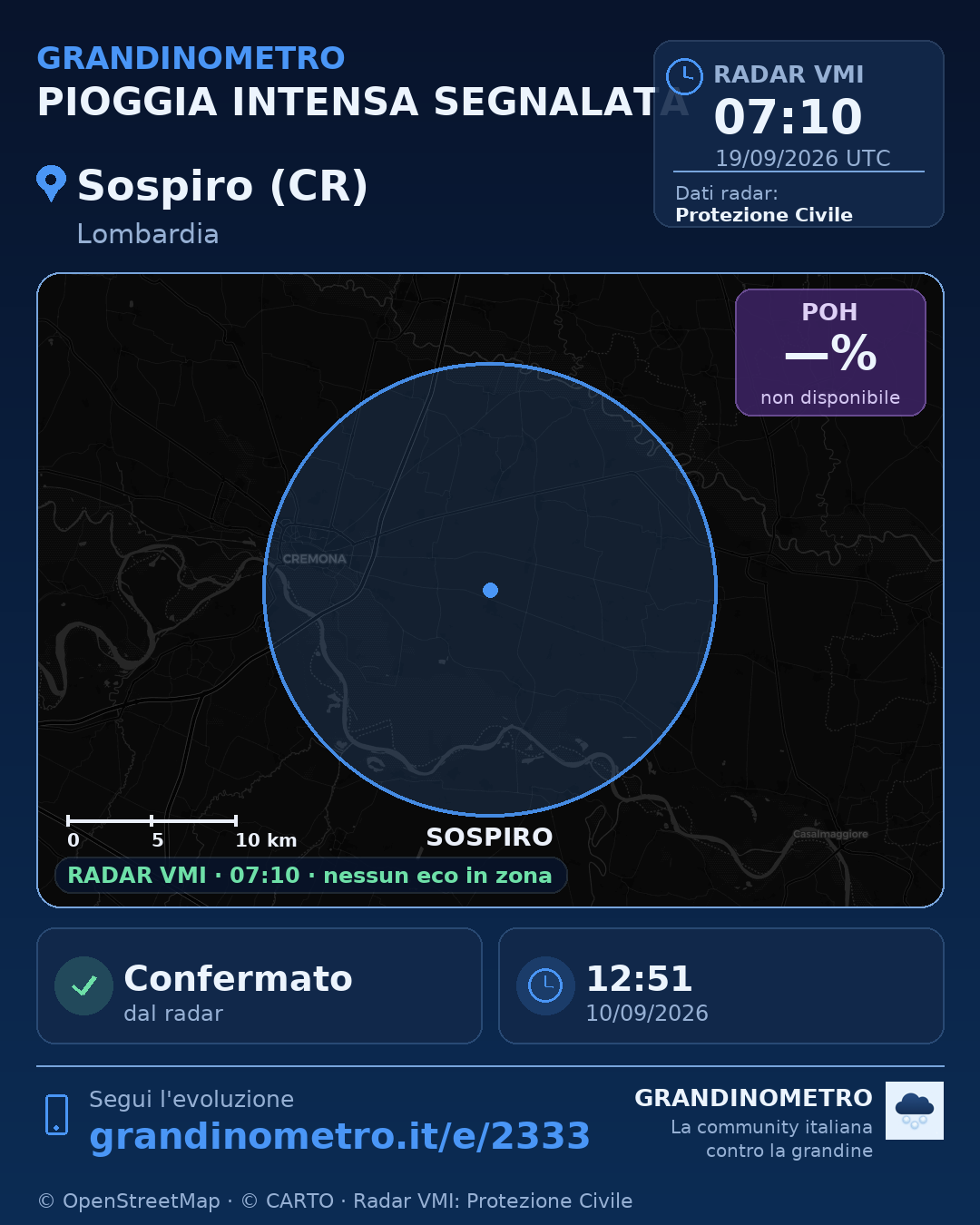 Mappa dell'evento: pioggia intensa a Sospiro (CR)