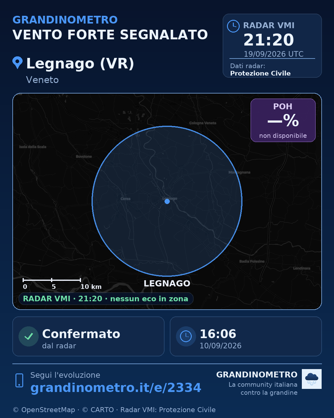 Mappa dell'evento: vento forte a Legnago (VR)