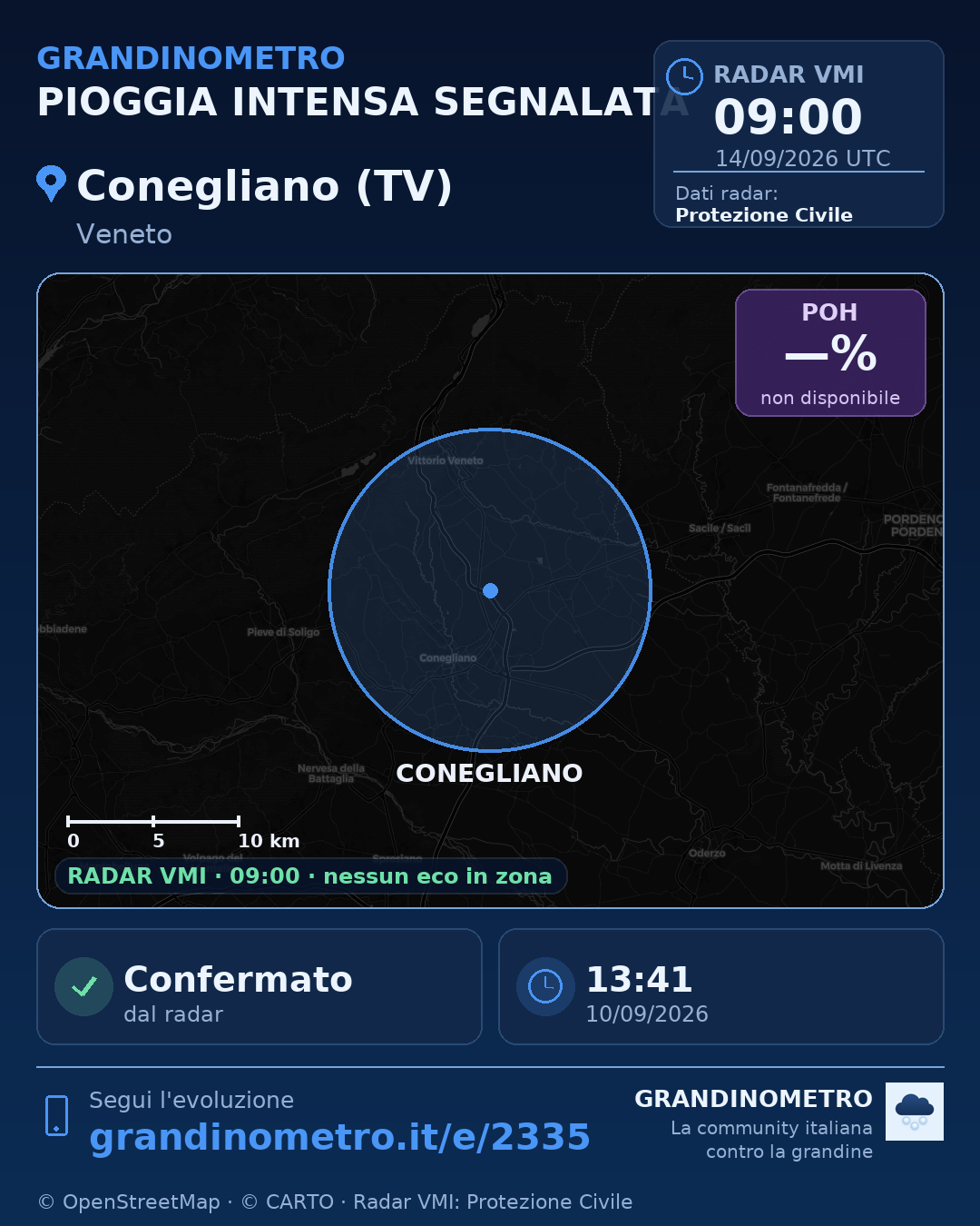 Mappa dell'evento: pioggia intensa a Conegliano (TV)