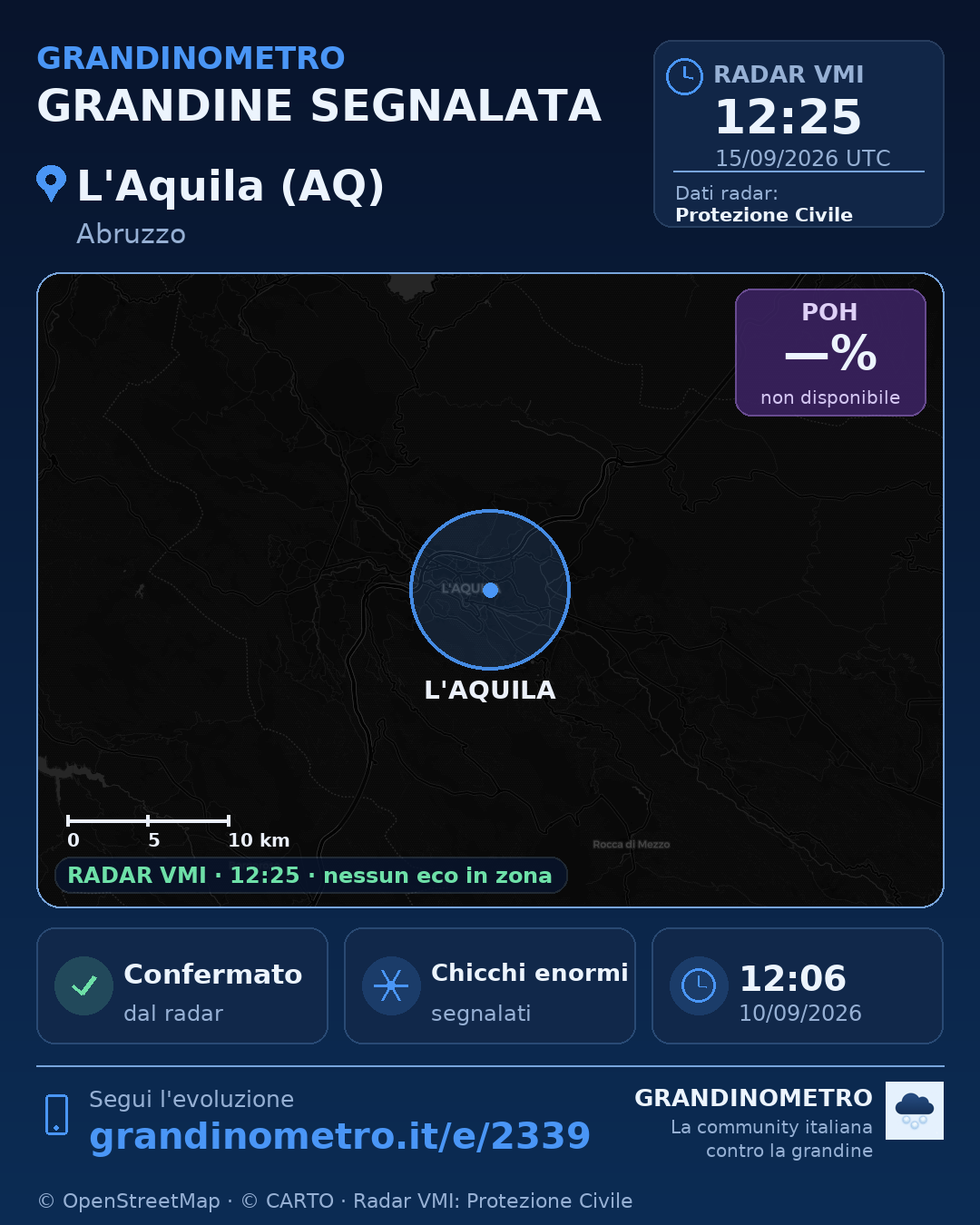 Mappa dell'evento: grandine a L'Aquila (AQ)