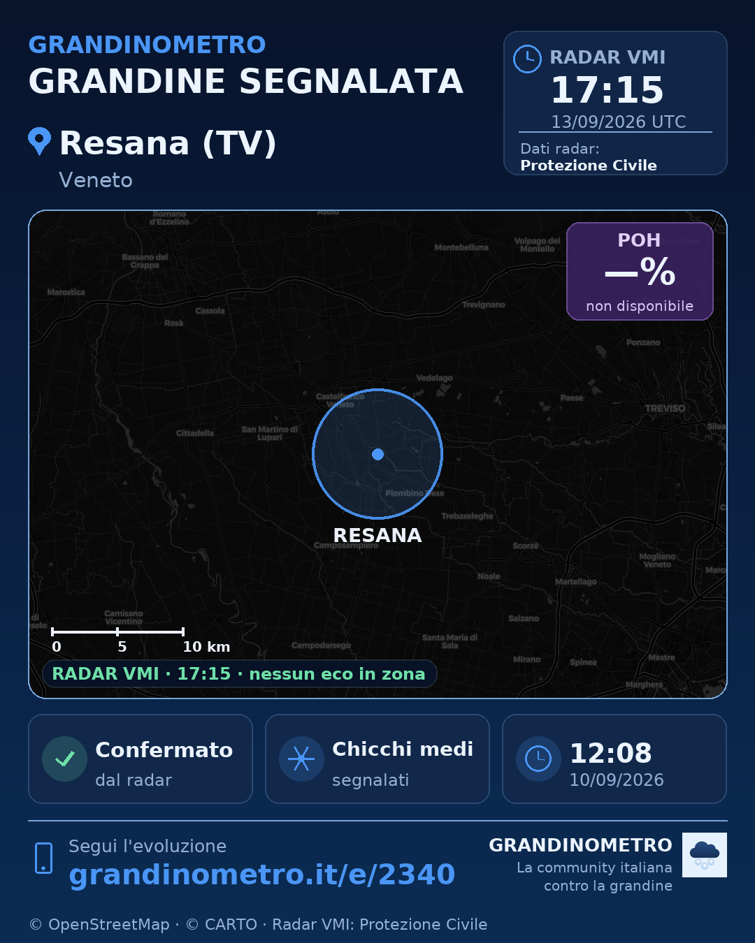 Mappa dell'evento: grandine a Resana (TV)
