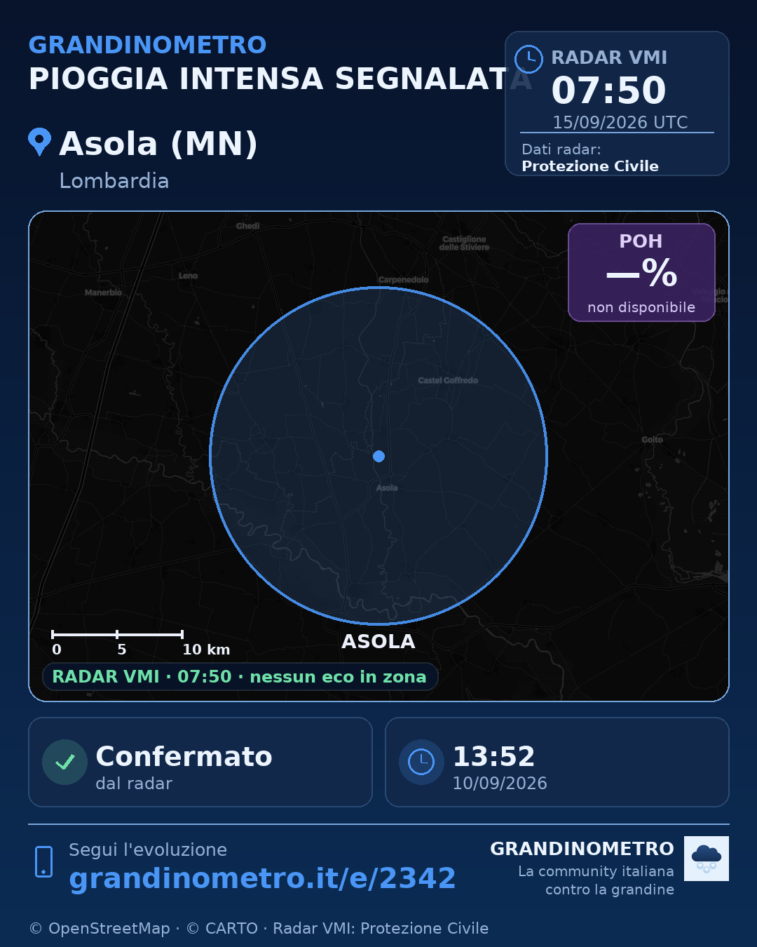 Mappa dell'evento: pioggia intensa ad Asola (MN)