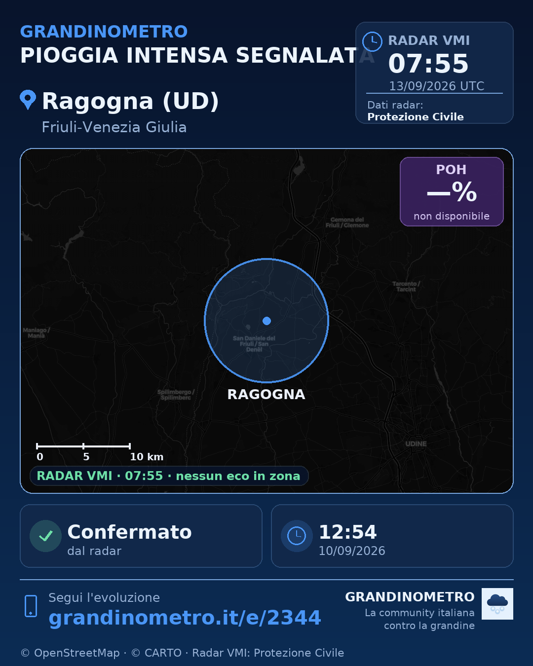 Mappa dell'evento: pioggia intensa a Ragogna (UD)