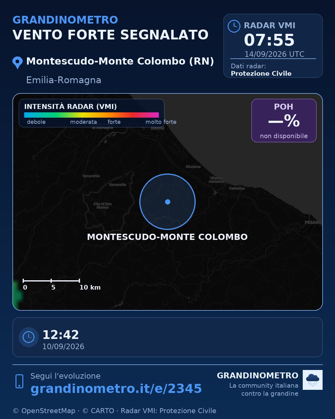 Mappa dell'evento: vento forte a Montescudo-Monte Colombo (RN)