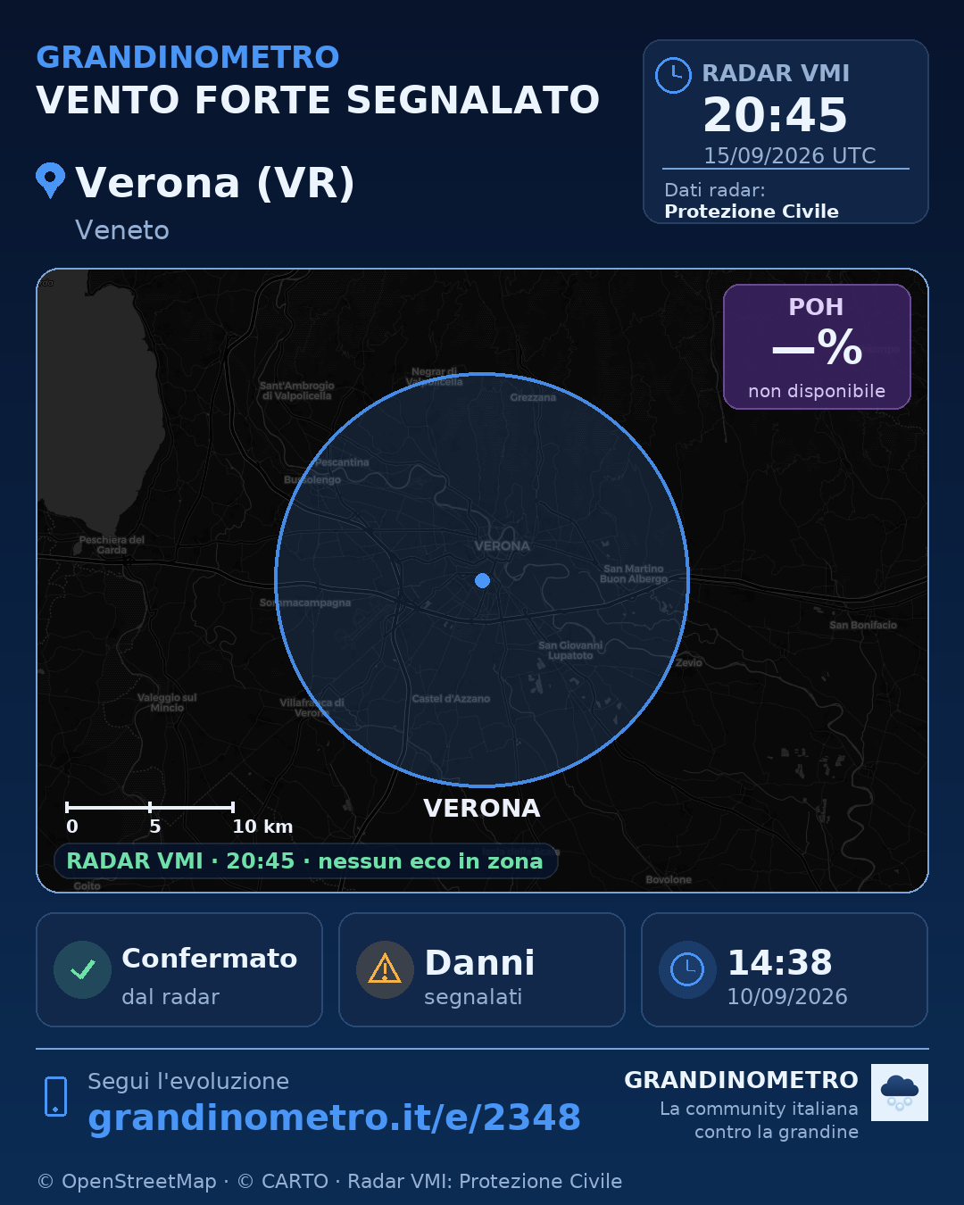 Mappa dell'evento: vento forte a Verona (VR)