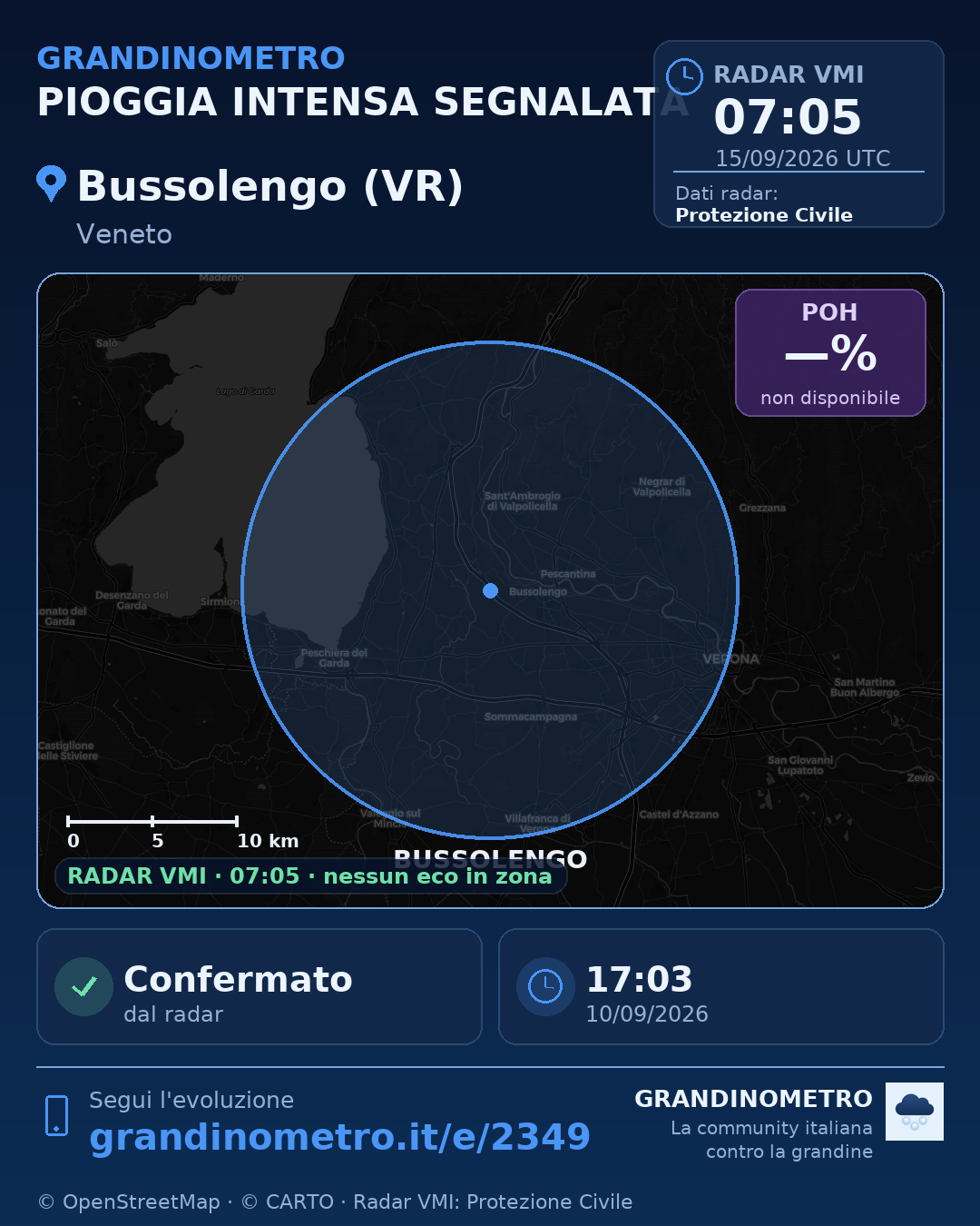 Mappa dell'evento: pioggia intensa a Bussolengo (VR)