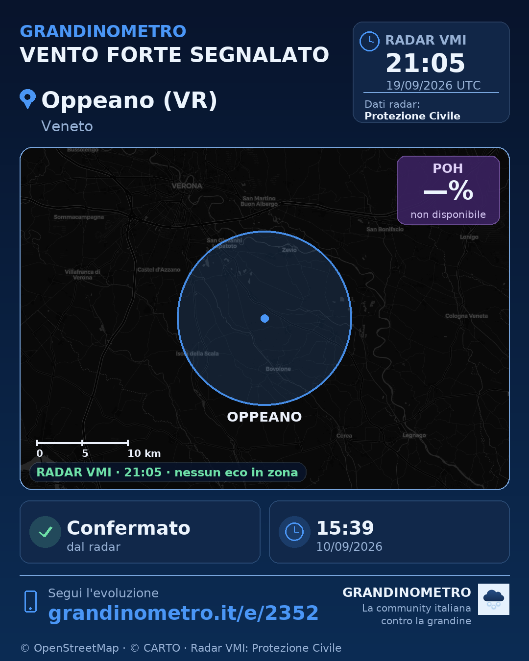 Mappa dell'evento: vento forte a Oppeano (VR)